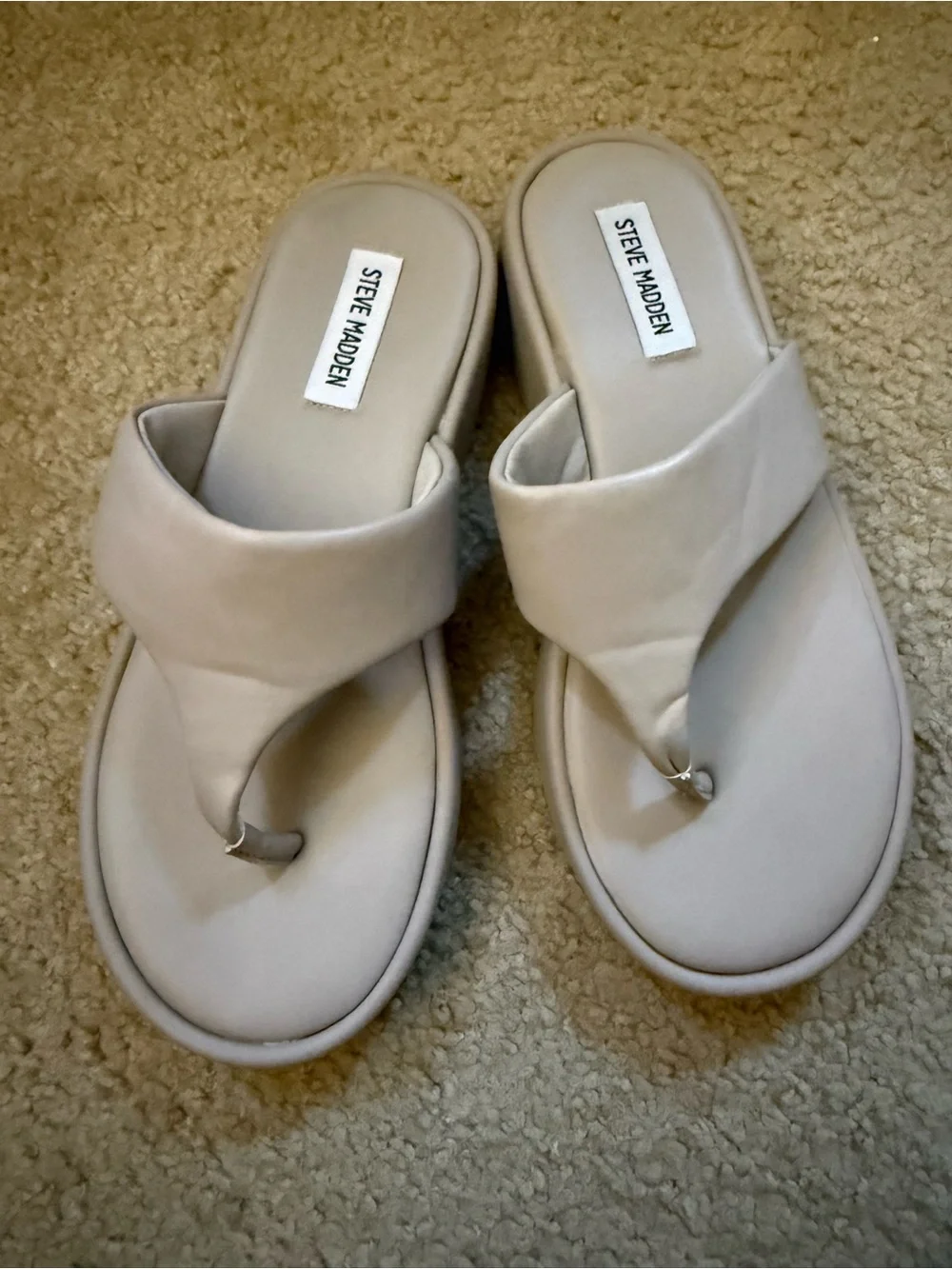 Steve Madden Getable Flatform Sandals Platform Thongs Sz 7.5 Nude Beige